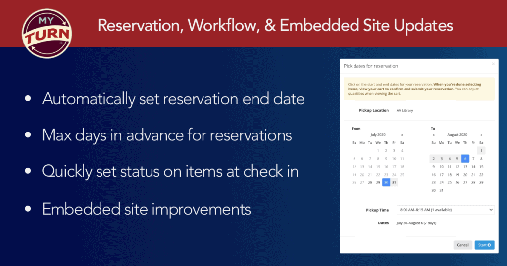 Reservation, workflow and embeddedsite updates