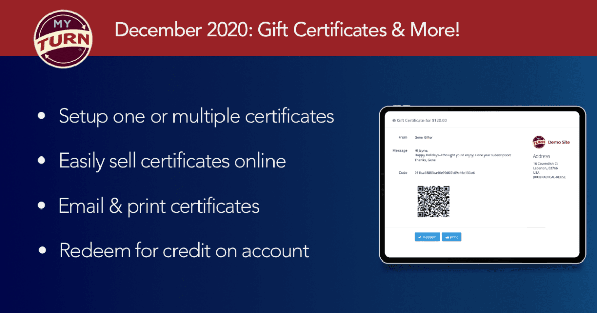Create, sell, email & print, and redeem gift certificates