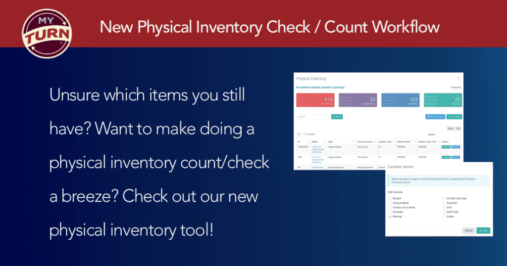 New physical inventory check / count workflow