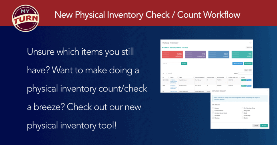 New physical inventory check / count workflow